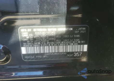 2021 Mitsubishi Outlander Sport Es из США, поврежденный, VIN JA4APUAU9MU032690